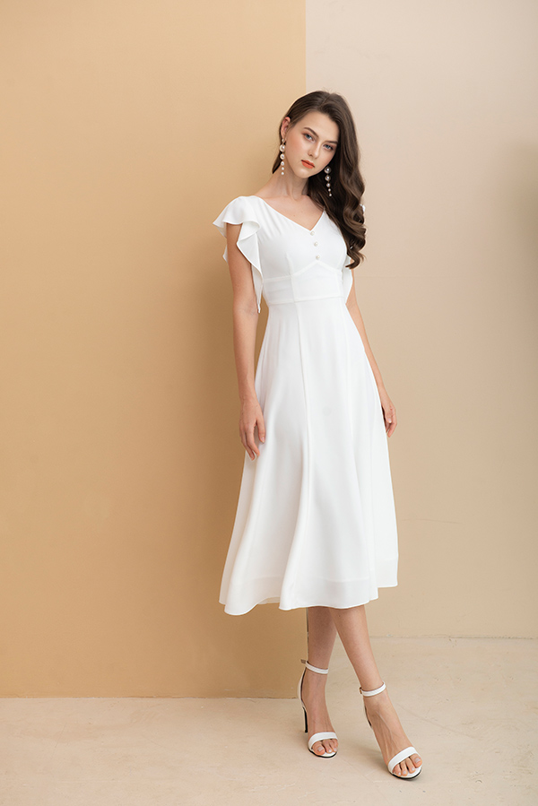 váy đầm liền thân màu trắng đẹp, đầm liền thân màu trắng, váy liền thân màu trắng, mẫu váy liền thân màu trắng đẹp
